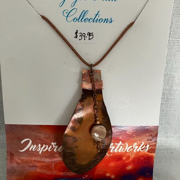 Jewelry - Large Hammered Copper Disk Necklace on 18 inch Cord